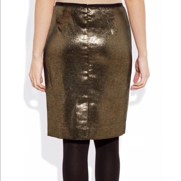 Tory Burch Gold Shimmer Pencil Skirt Sz 12 - Picture 3 of 10